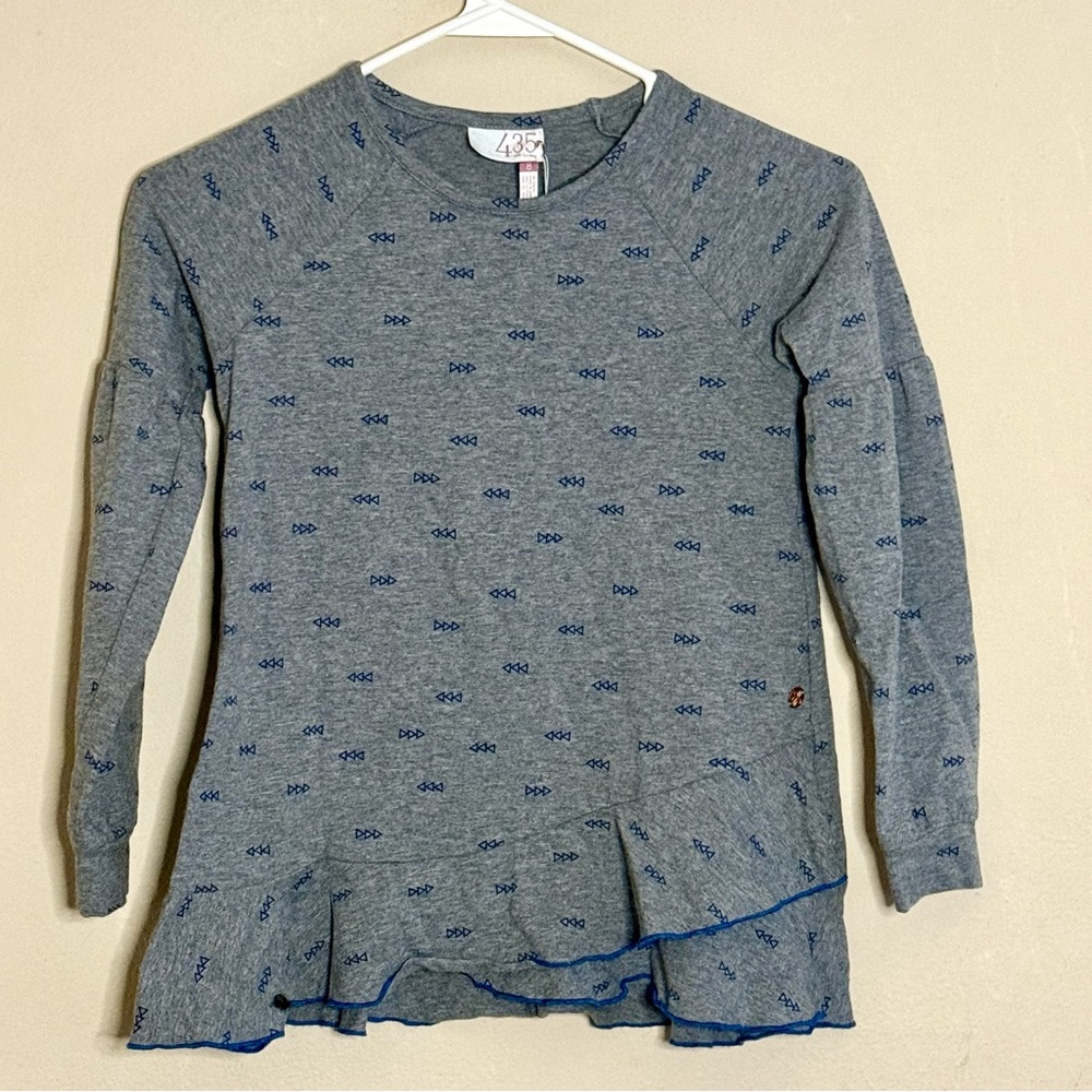 Matilda Jane Gray and Blue Patterned Kids Top SZ 8 NWT